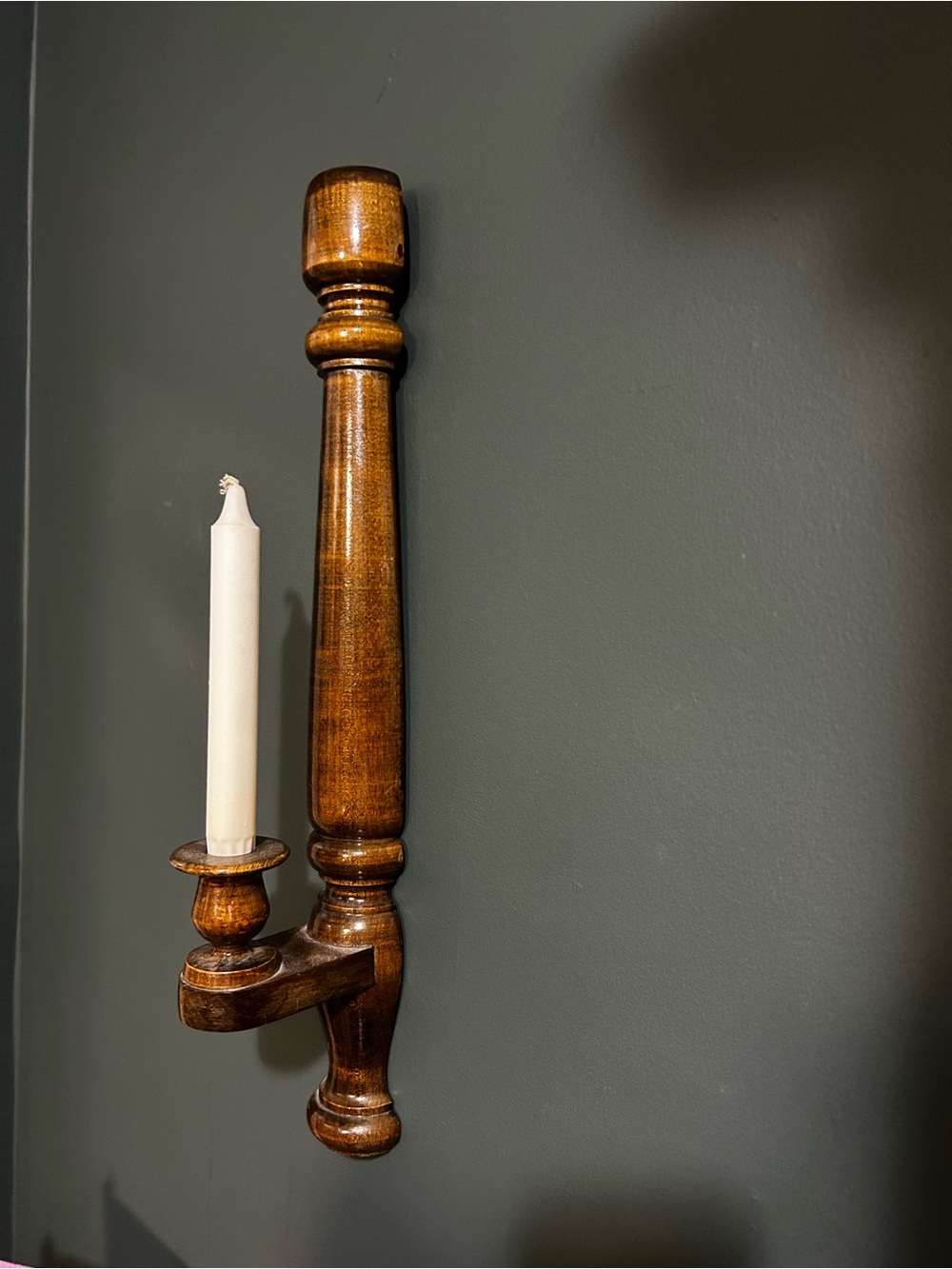 Vintage Wooden Wall Sconce Candle Holder in Warm Brown - Unbranded